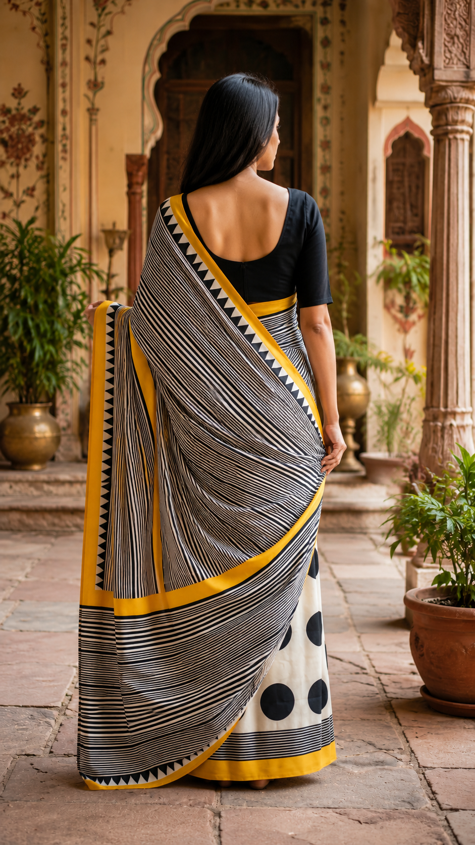 Satin Silk Printed Saree With Unstitched Blouse(White)