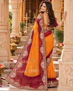 Pure Bandhani Bhej Print Gotta Patti Work Silk Saree With Unstitched Blouse(Mustard)