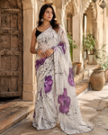 Georgette Blooming Floral Digital Print Saree With Unstitched Blouse(Lavender)