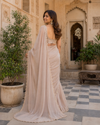 Premium Silk Party Wear Saree With Unstitched Blouse(Silver)