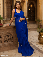 Exclusive  Georgette Handwork Saree With Unstitched Blouse(Blue)