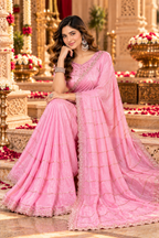 Pure Prada Silk Saree with Unstitched Blouse(Pink)