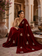 Space Silk Sequins Work Saree With Unstitched Blouse(Maroon)