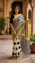 Satin Silk Printed Saree With Unstitched Blouse(White)