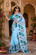 Load image into Gallery viewer, Elegant Georgette Lotus Print Saree With Unstitched Blouse
