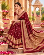 Banarasi Silk Saree With Unstitched Blouse(Red)