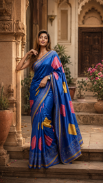 Load image into Gallery viewer, Satin Silk Lightweight Saree With Unstitched Blouse(Blue)

