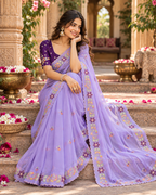 Rangoli Silk Embroidery Work Saree With Unstitched Blouse(Lavender)