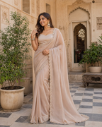Premium Silk Party Wear Saree With Unstitched Blouse(Silver)