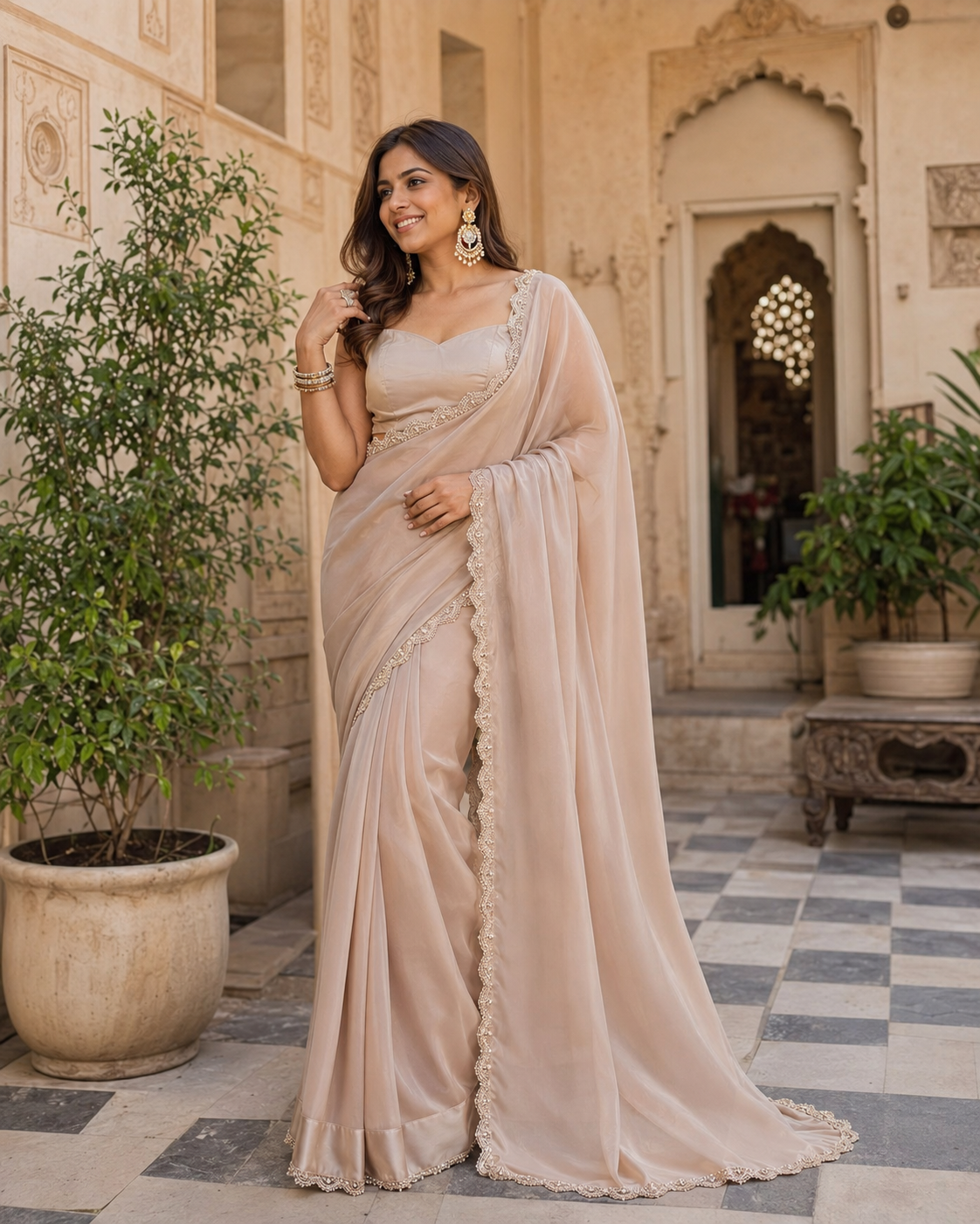 Premium Silk Party Wear Saree With Unstitched Blouse(Silver)