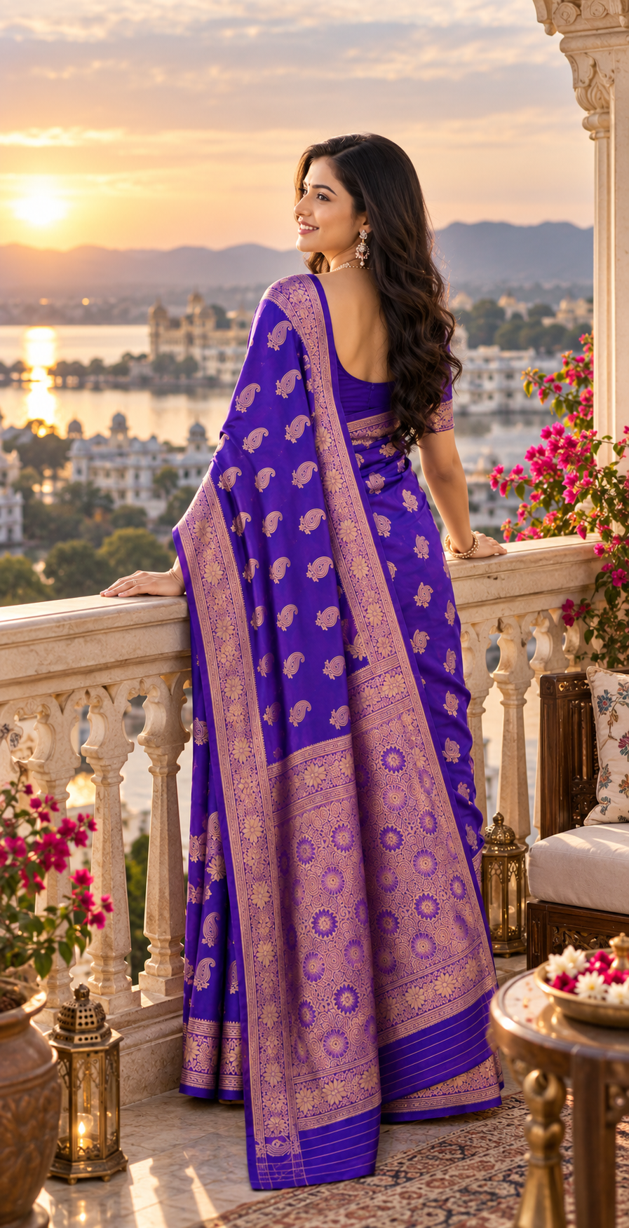 Pure Silk Traditional Zari Weaving Saree With Unstitched Blouse(Violet)