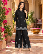 Pure Cotton Embroidery Work Co-Ord Set(Black)