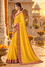 Chinon Silk Saree With Unstitched Blouse(Yellow)