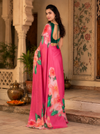 Satin Georgette Printed Printed Saree With Unstitched Blouse(Pink)