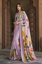 Premium Crepe Silk Saree With Unstitched Blouse(Lavender)