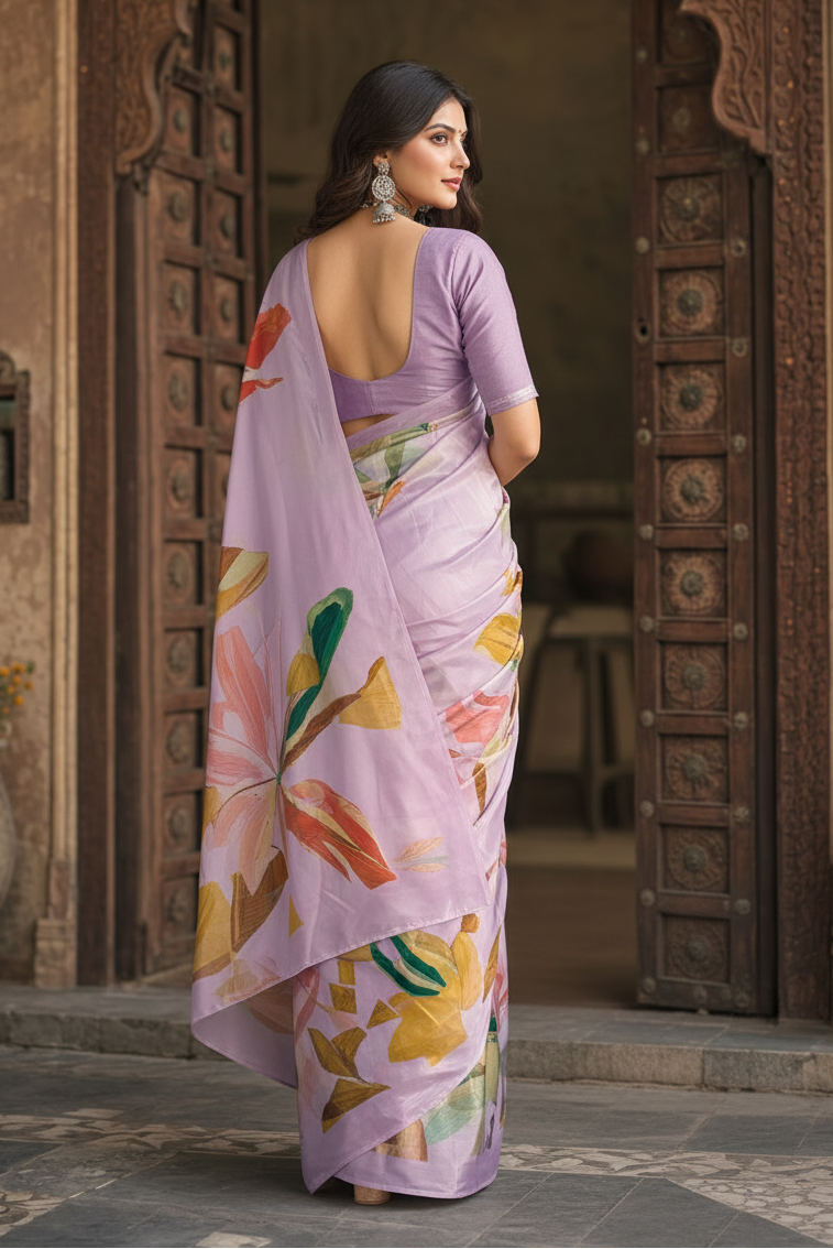 Premium Crepe Silk Saree With Unstitched Blouse(Lavender)