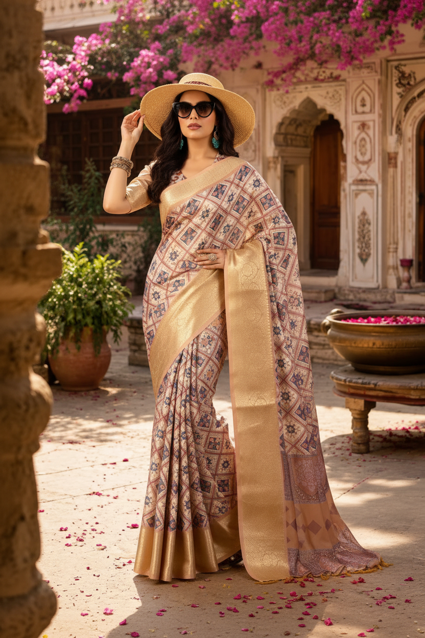 Soft Litchi Silk Party Wear Saree With Unstitched Blouse(Mustard)