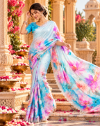Pure Maheshwari Silk Saree With Unstitched Blouse(Blue)