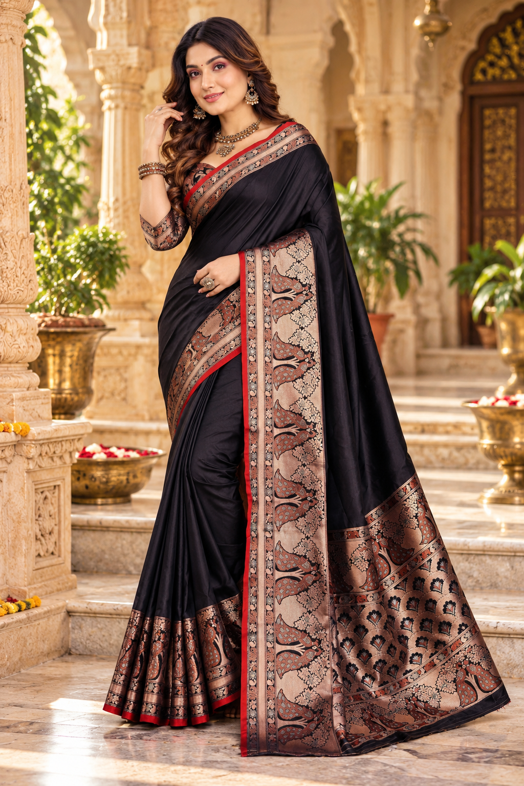 Pure Banarasi Silk Zari Work Saree With Unstitched Blouse(Black)