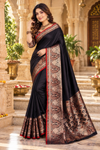 Pure Banarasi Silk Zari Work Saree With Unstitched Blouse(Black)