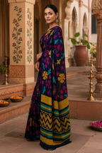 Georgette Printed Saree With Unstitched Blouse(Blue)