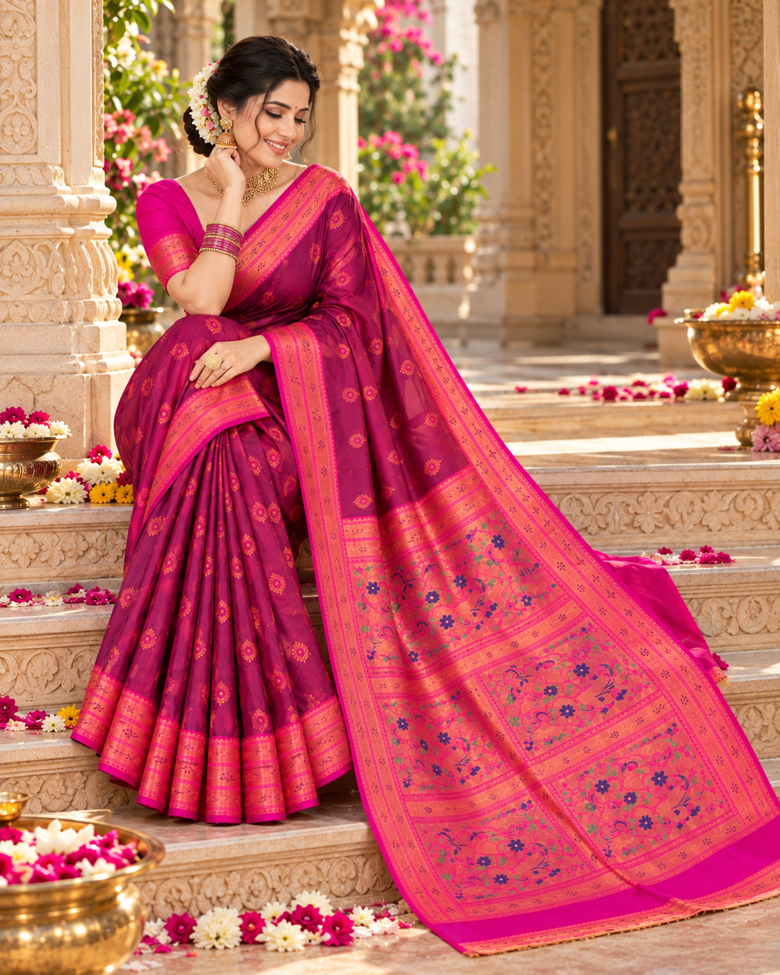 Soft Banarasi Silk Saree With Unstitched Blouse(Maroon)