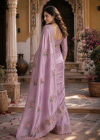 Georgette Multi Embroidery Work Saree With Unstitched Blouse(Pink)