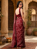 Satin Silk Printed Saree With Unstitched Blouse(Red)