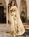 Premium Satin Silk Printed Saree With Unstitched Blouse(Mehendi)