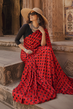 Load image into Gallery viewer, Satin Silk Printed Saree With Unstitched Blouse(Red)
