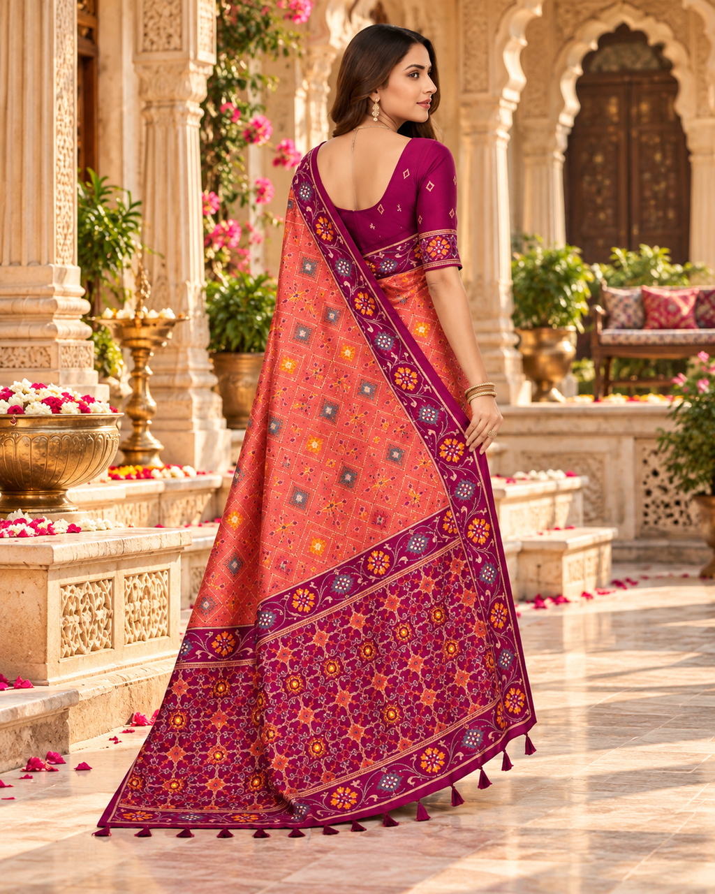 Patola Silk Rich Zari Work Saree With Unstitched Blouse(Rani)