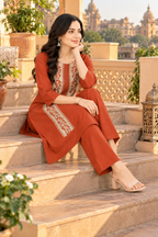 Cotton Kurti Pant Two Piece Set(Orange)