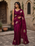 Space Silk Sequins Work Saree With Unstitched Blouse(Wine)