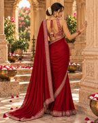 Rangoli Silk Embroidery Work Saree With Unstitched Blouse(Red)