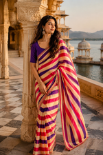Load image into Gallery viewer, Soft Chinon Lehriye  Silk Saree With Unstitched Blouse(Purple)
