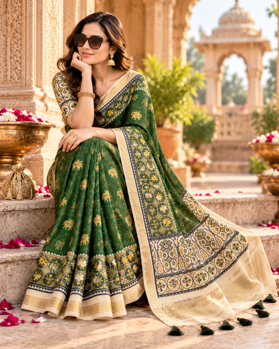 Handloom Silk Zari Border Work Saree With Unstitched Blouse(Green)