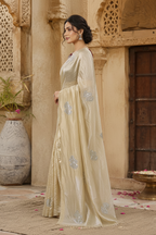 Space Silk Sequins Work Saree With Unstitched Blouse(off white)