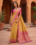 Soft Banarasi Silk Saree With Unstitched Blouse(Mustard)