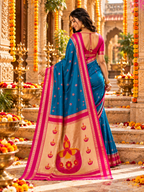 Banarasi Soft Silk Zari Border Saree With Unstitched Blouse(Blue)