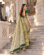 Premium Kanjivaram Pattu Silk Zari Weaving Embroidery Sequence Saree With Unstitched Blouse (Bottle Green)