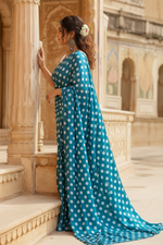 Load image into Gallery viewer, Satin Silk Printed Saree With Unstitched Blouse(Sky Blue)
