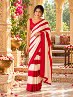 Original Gaji Silk Ajrakh Print Saree With Unstitched Blouse(Red)