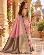 Pure Kanjivaram Silk Saree With Unstitched Blouse(Pink)