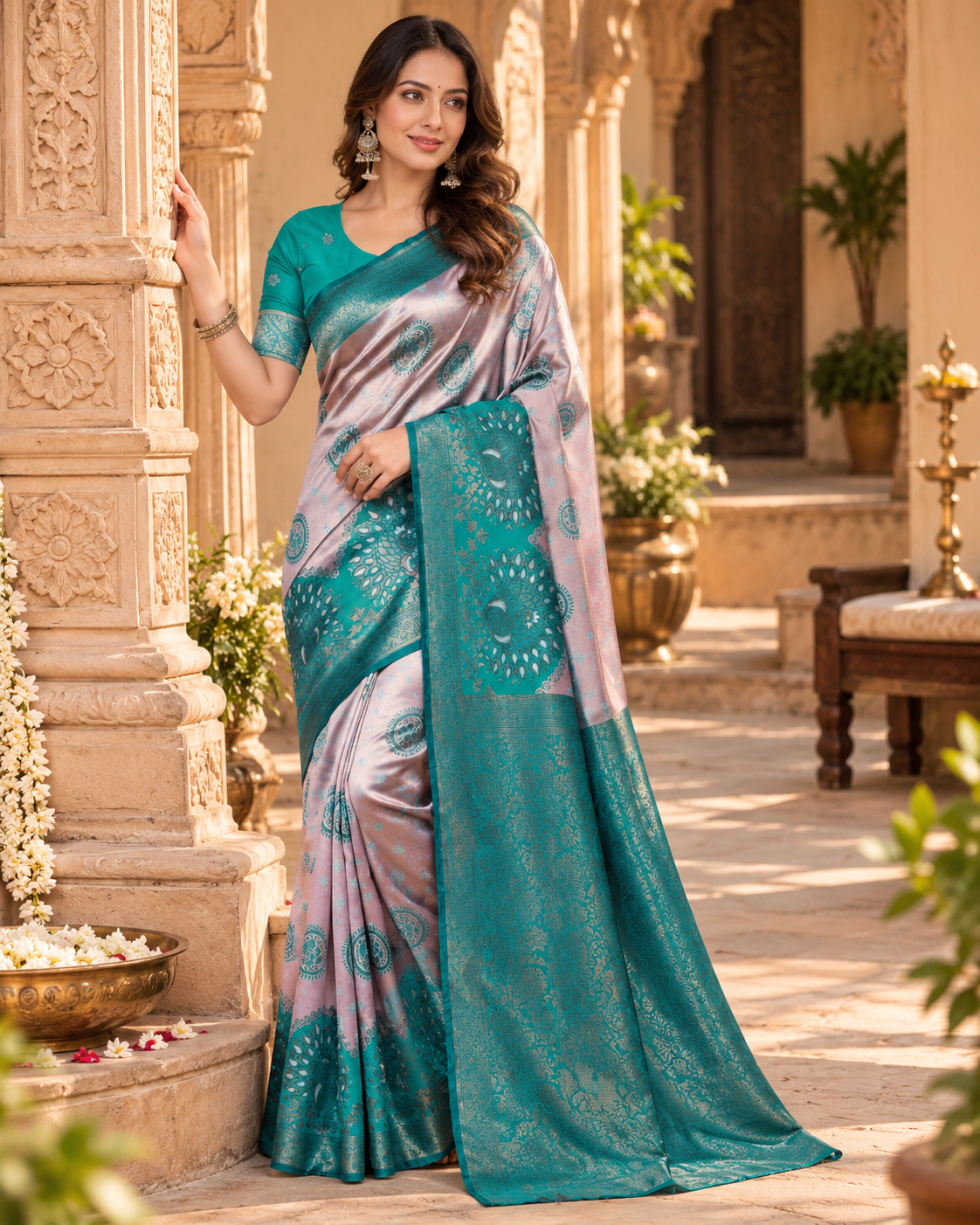 Banarasi Zari Weaving Saree With Unstitched Blouse(Sky)