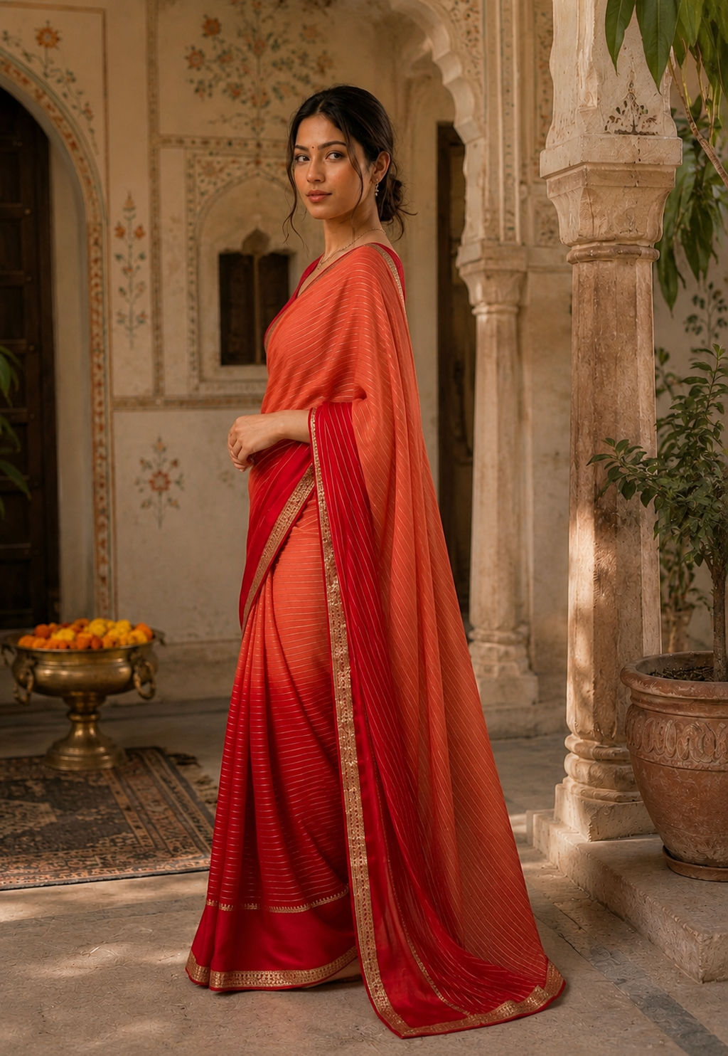 Viscose Georgette Saree With Unstitched Blouse(Orange)