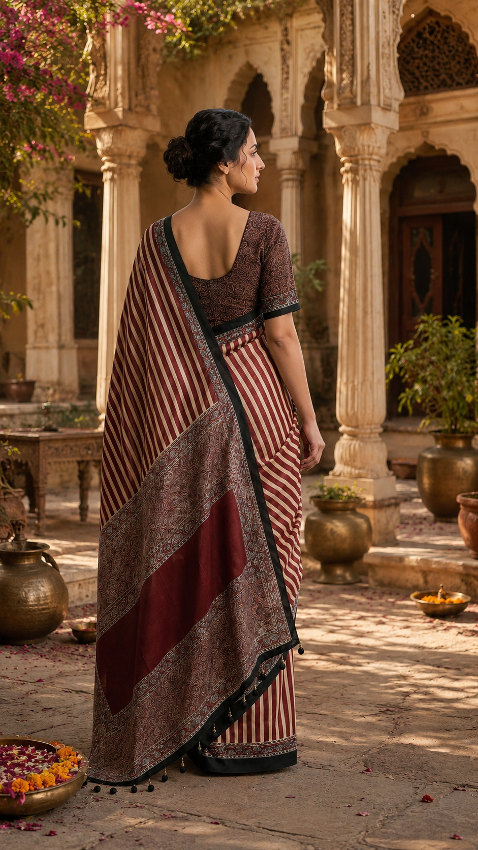Satin Silk Designer Saree With Unstitched Blouse(Maroon)