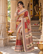 Premium Chinon Silk Printed Saree With Unstitched Blouse(Multicolor)