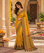 Patola Silk Rich Zari Work Saree With Unstitched Blouse(Yellow)