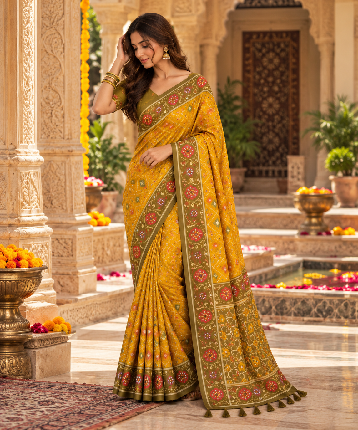 Patola Silk Rich Zari Work Saree With Unstitched Blouse(Yellow)