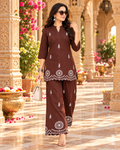 Pure Cotton Embroidery Work Co-Ord Set(Brown)